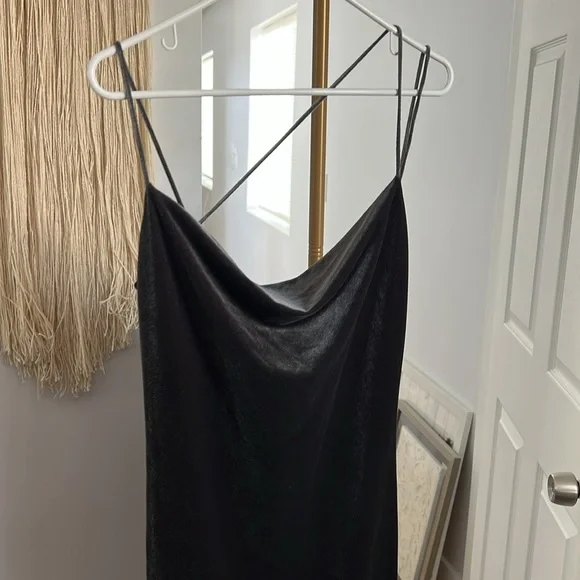 Zara Gunmetal Gray Velvet Cowl Neck Backless Strappy Midi Dress M - Picture 3 of 6